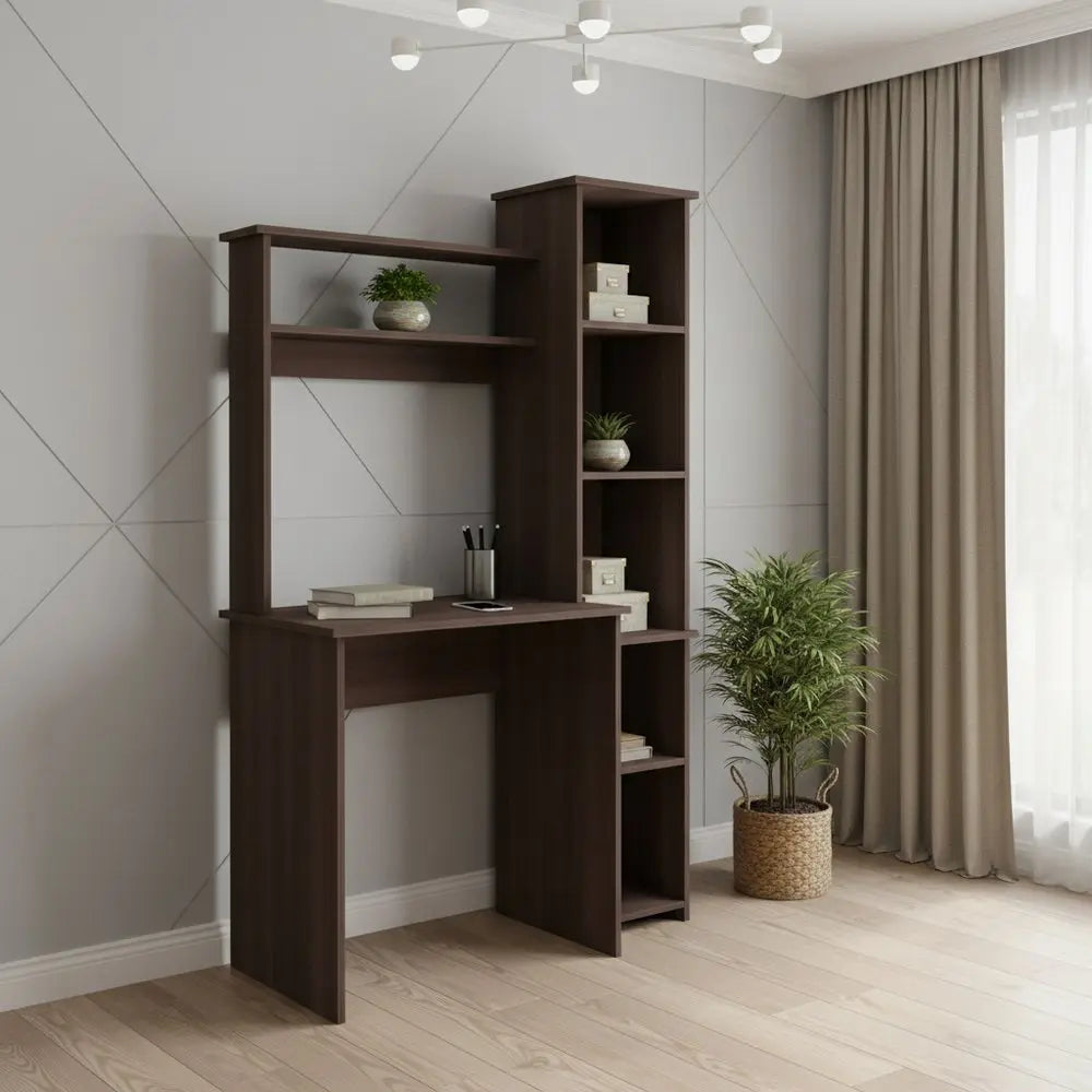 39" Dark Brown Wood Writing Desk and Bookshelf Set HomeRoots