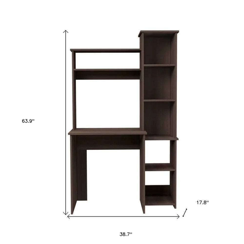 39" Dark Brown Wood Writing Desk and Bookshelf Set HomeRoots