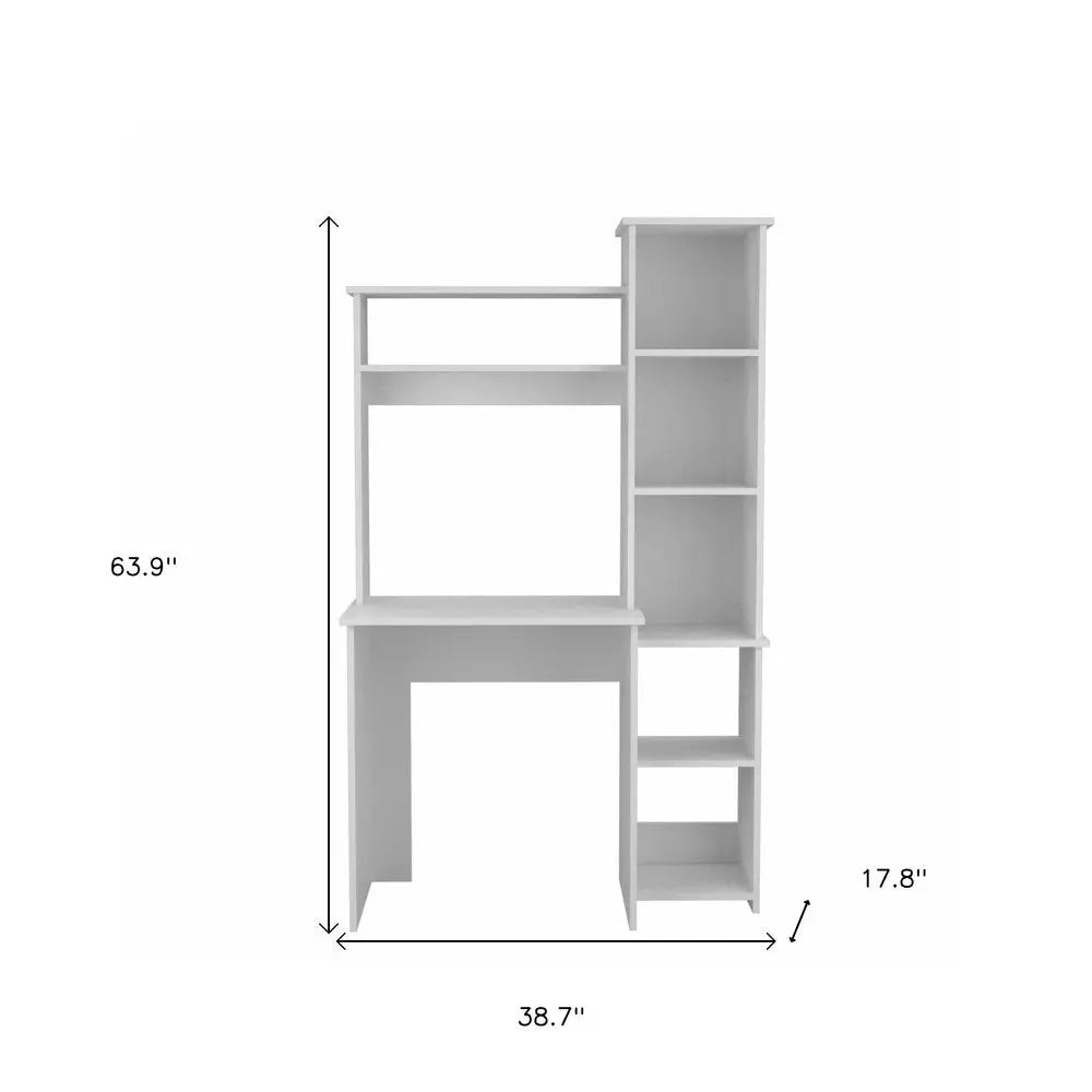 39" White Wood Writing Desk and Bookshelf Set HomeRoots
