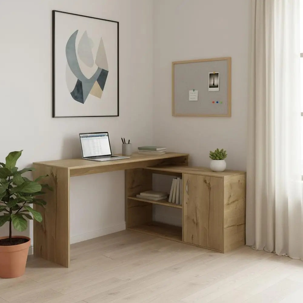 60" Oak Wood L Shape Writing Desk HomeRoots