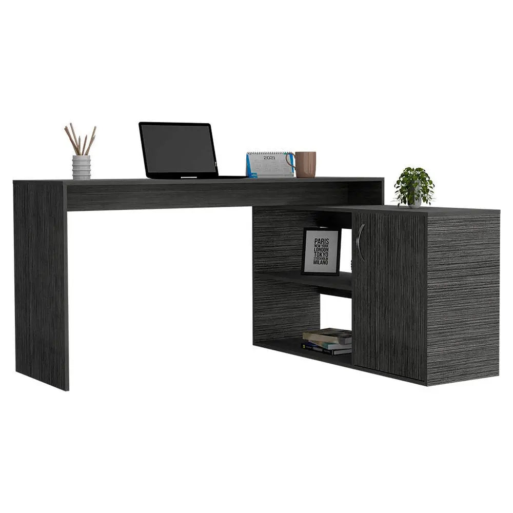 60" Dark Gray Wood L Shape Writing Desk HomeRoots
