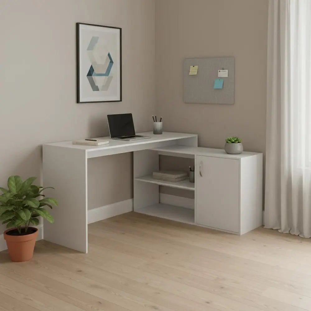 60" White Wood L Shape Writing Desk HomeRoots