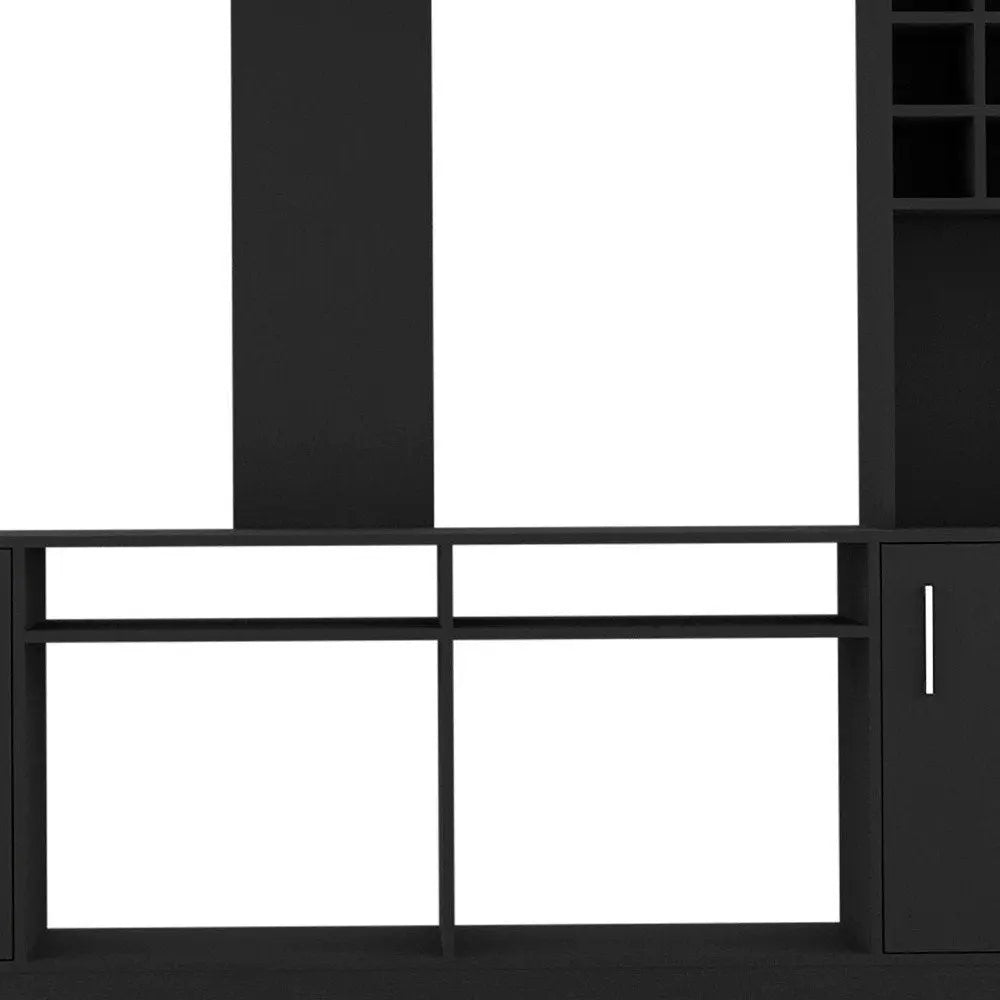 78" Black Wood Enclosed and Open Storage Entertainment Center with Bookcase HomeRoots