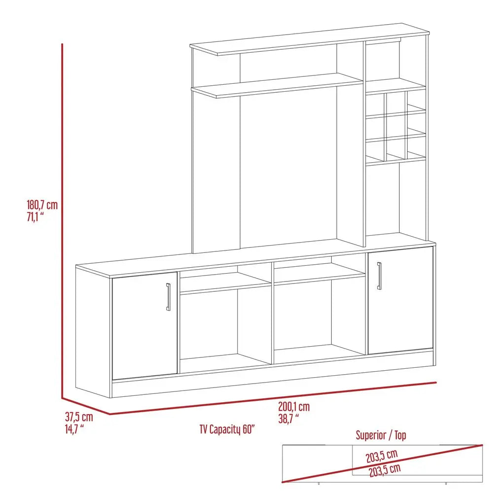 78" Black Wood Enclosed and Open Storage Entertainment Center with Bookcase HomeRoots