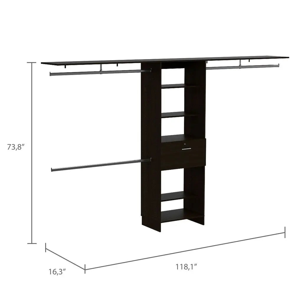 118" Black Wood Closet System HomeRoots