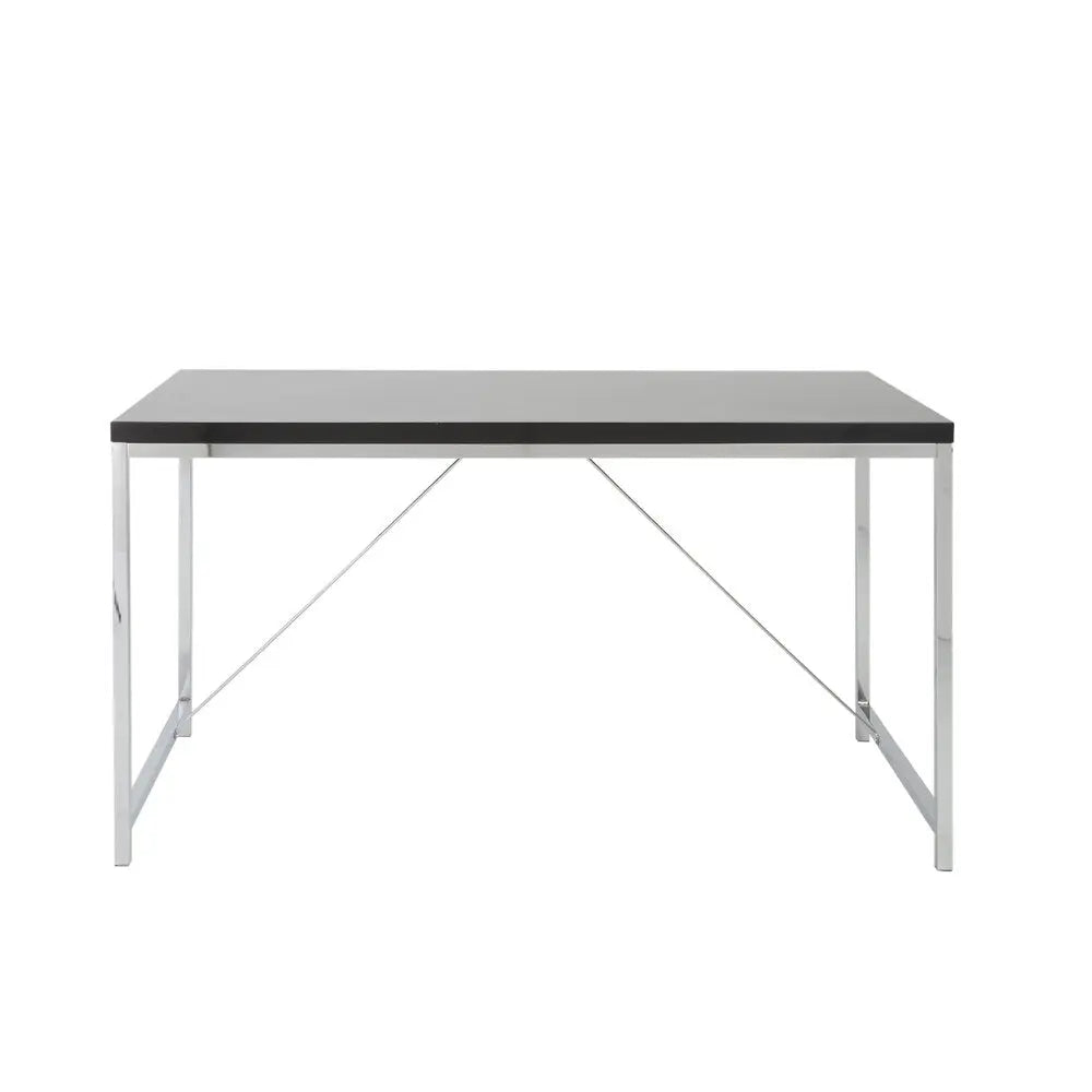 54" Black and Silver Wood and Stainless Steel Writing Desk - NOBLE HOME INTERIORS