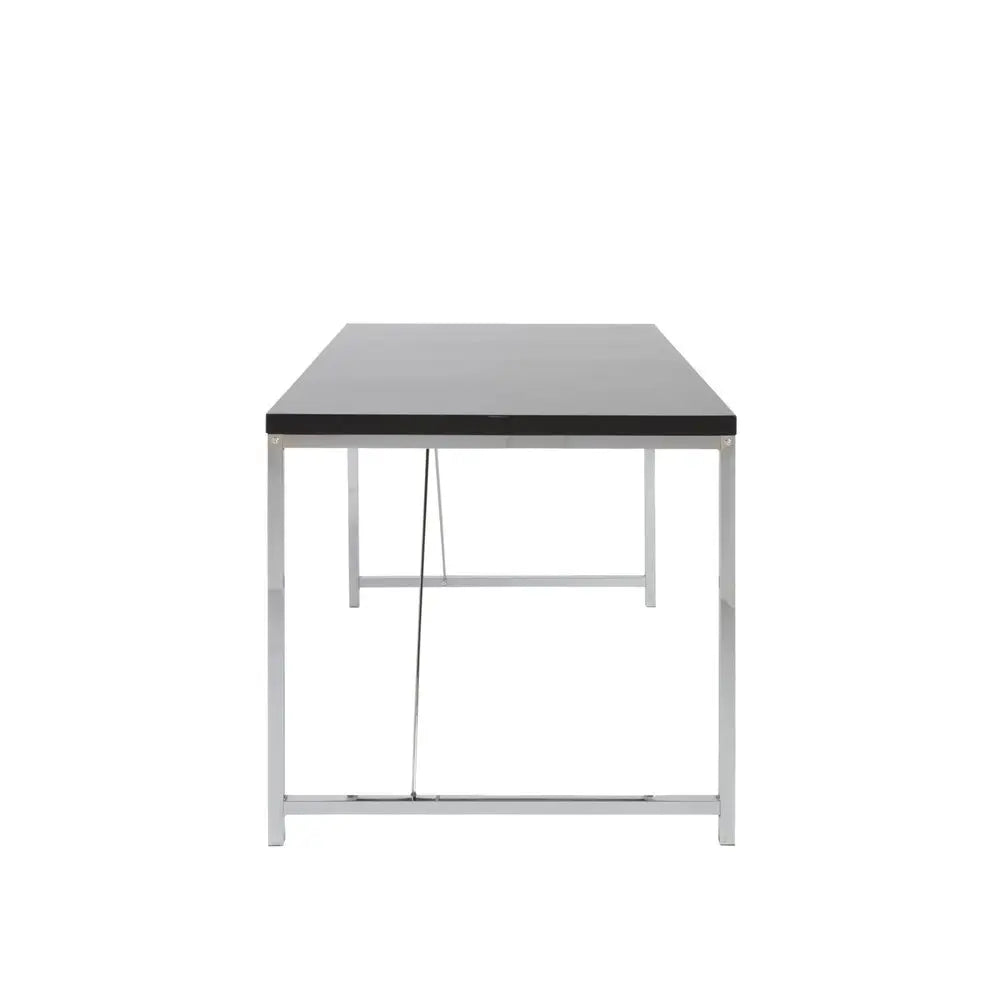 54" Black and Silver Wood and Stainless Steel Writing Desk - NOBLE HOME INTERIORS
