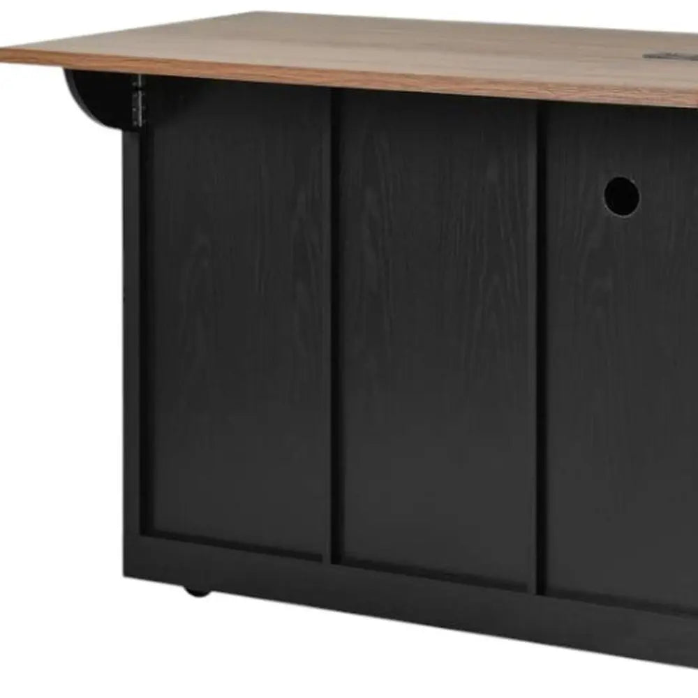 54" Black Wood Barn Door Rolling Kitchen Island With USB - NOVA HOME FURNITURE