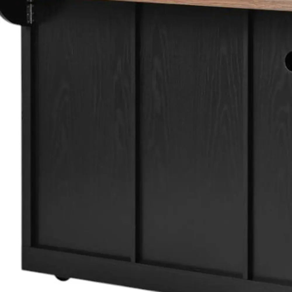 54" Black Wood Barn Door Rolling Kitchen Island With USB - NOVA HOME FURNITURE