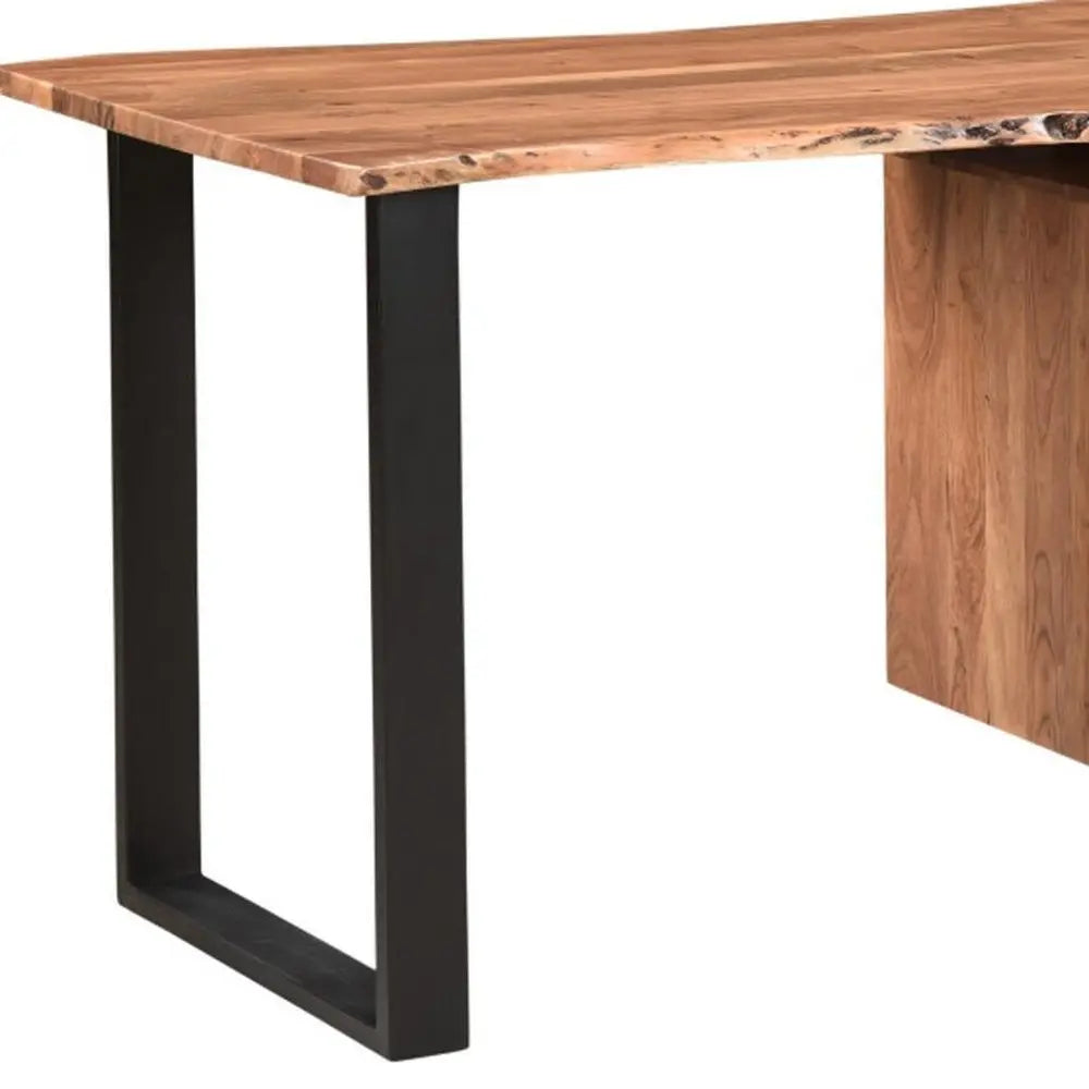 54" Brown and Black Solid Wood and Metal Wall Mounted Writing Desk and Bookshelf Set With Three Drawers - NOBLE HOME INTERIORS