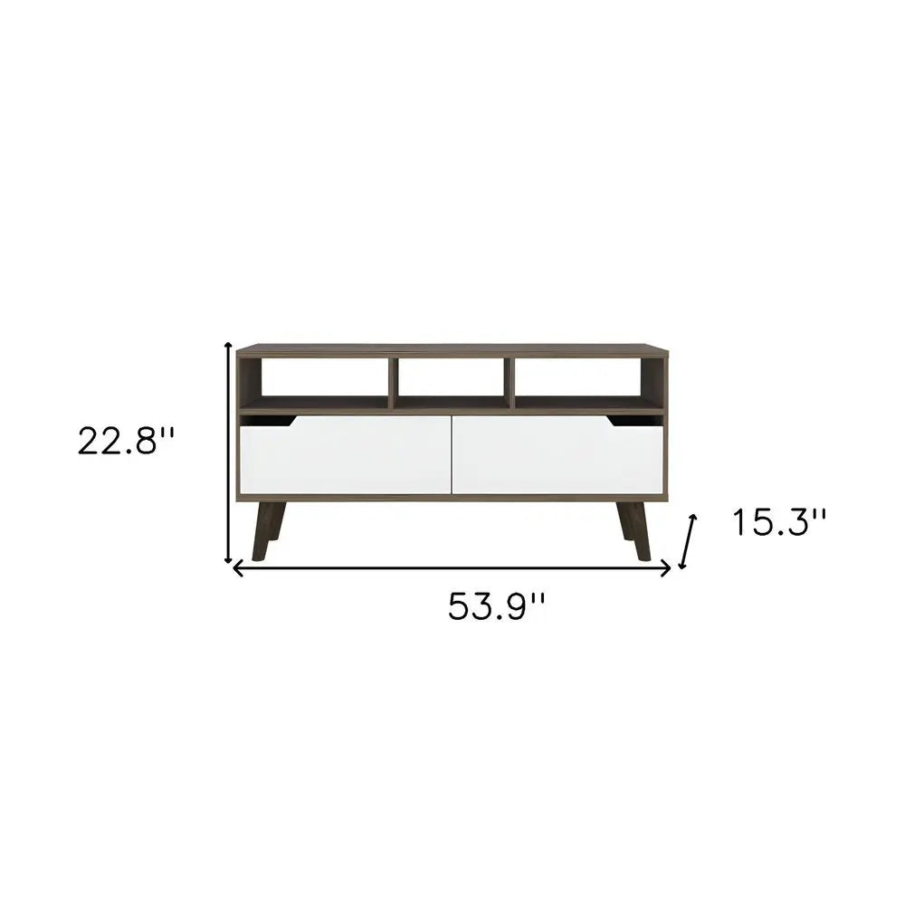 54" Brown And White Particle Board Open Shelving TV Stand - NOVA HOME FURNITURE