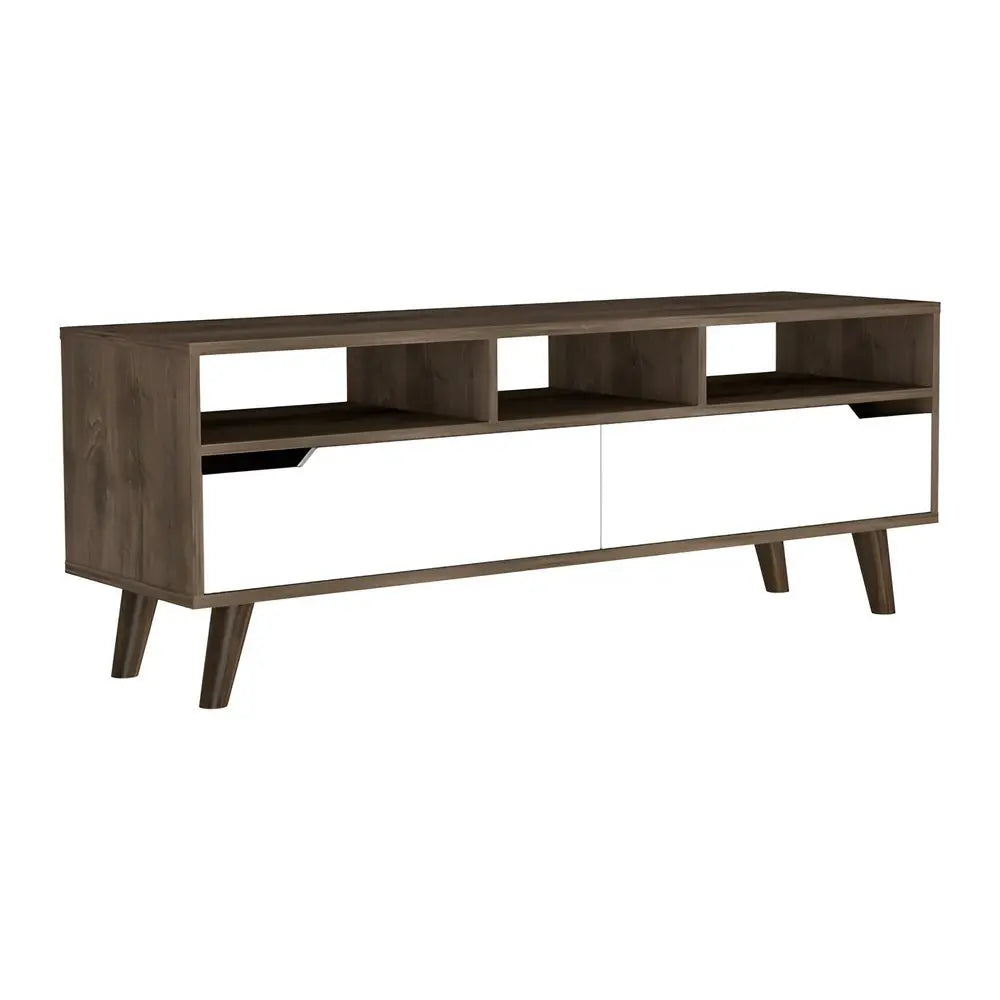 54" Brown And White Particle Board Open Shelving TV Stand - NOVA HOME FURNITURE
