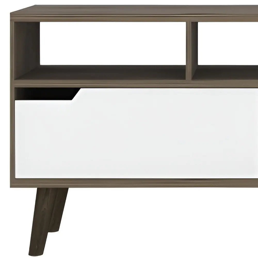 54" Brown And White Particle Board Open Shelving TV Stand - NOVA HOME FURNITURE