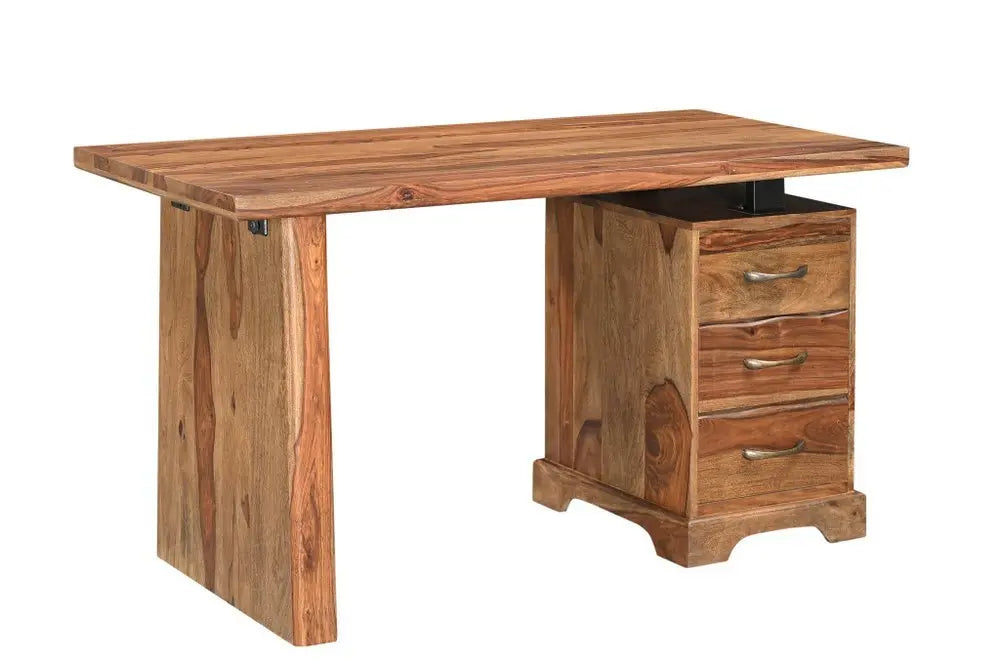 54" Brown Live Edge Solid Wood Writing Desk With Three Drawers - NOBLE HOME INTERIORS