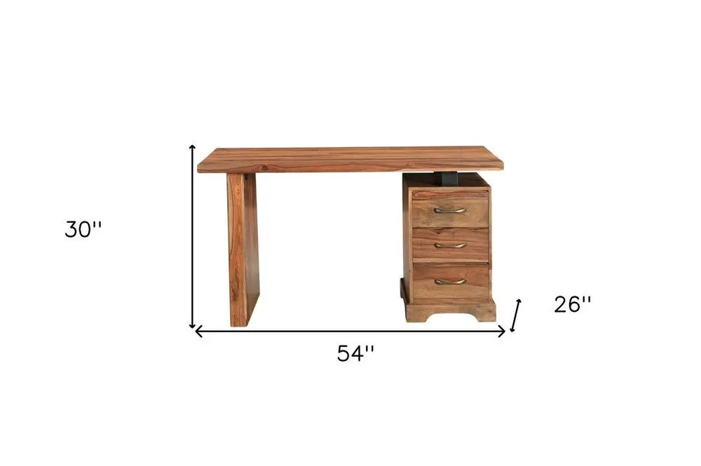 54" Brown Live Edge Solid Wood Writing Desk With Three Drawers - NOBLE HOME INTERIORS