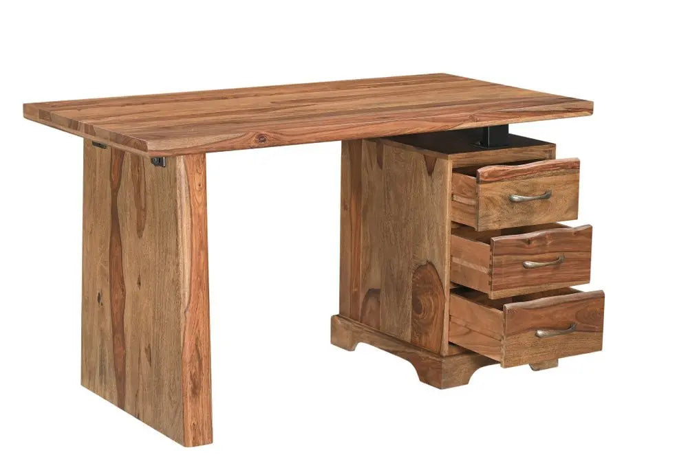 54" Brown Live Edge Solid Wood Writing Desk With Three Drawers - NOBLE HOME INTERIORS