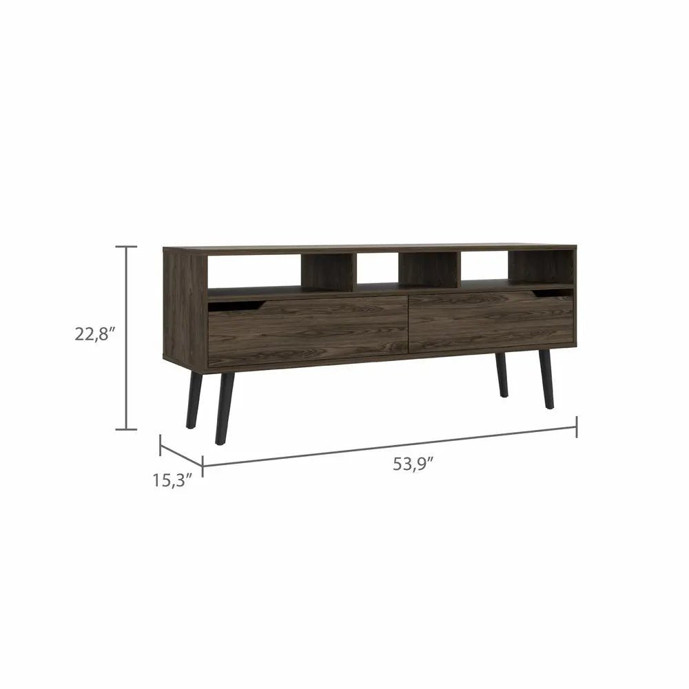 54" Dark Brown Walnut Enclosed and Open Storage TV Stand HomeRoots