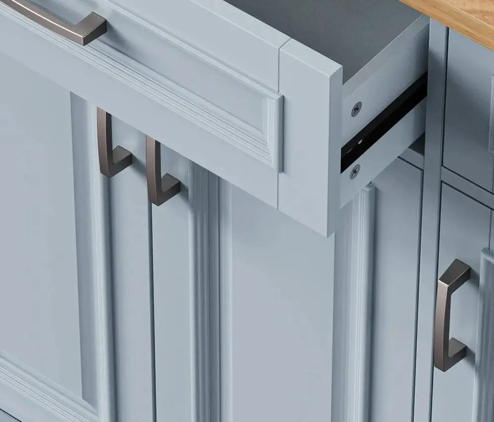 54" Light Blue Wood Barn Door Rolling Kitchen Island With Storage - NOVA HOME FURNITURE