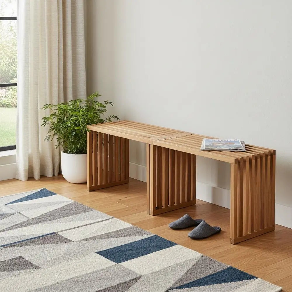 54" Natural Solid Wood Extendable Indoor Outdoor Bench - NOBLE HOME INTERIORS