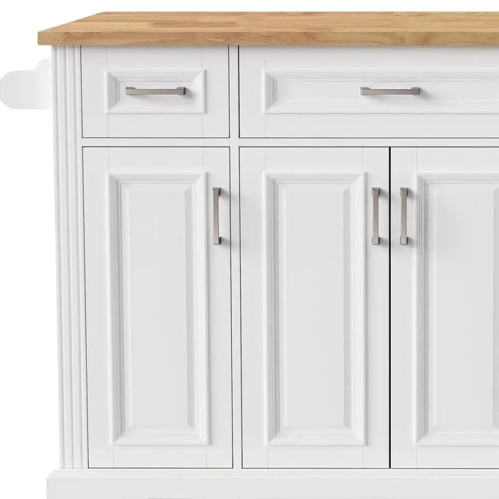 54" White Wood Barn Door Rolling Kitchen Island With Storage - NOVA HOME FURNITURE