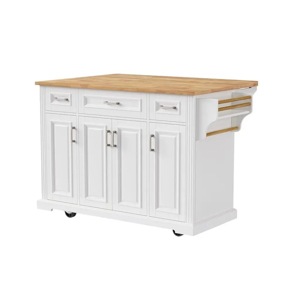 54" White Wood Barn Door Rolling Kitchen Island With Storage - NOVA HOME FURNITURE