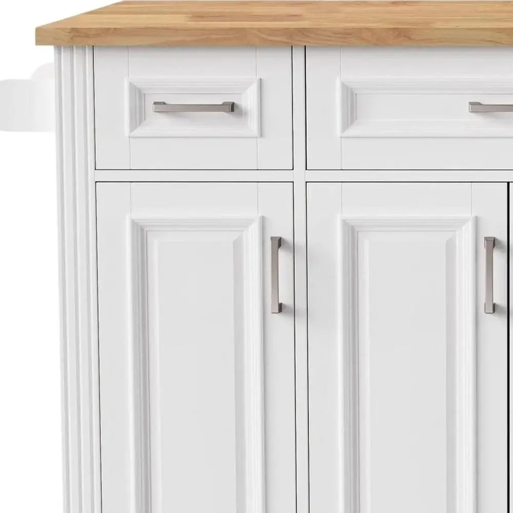 54" White Wood Barn Door Rolling Kitchen Island With Storage - NOVA HOME FURNITURE