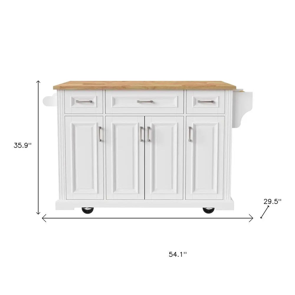54" White Wood Barn Door Rolling Kitchen Island With Storage - NOVA HOME FURNITURE