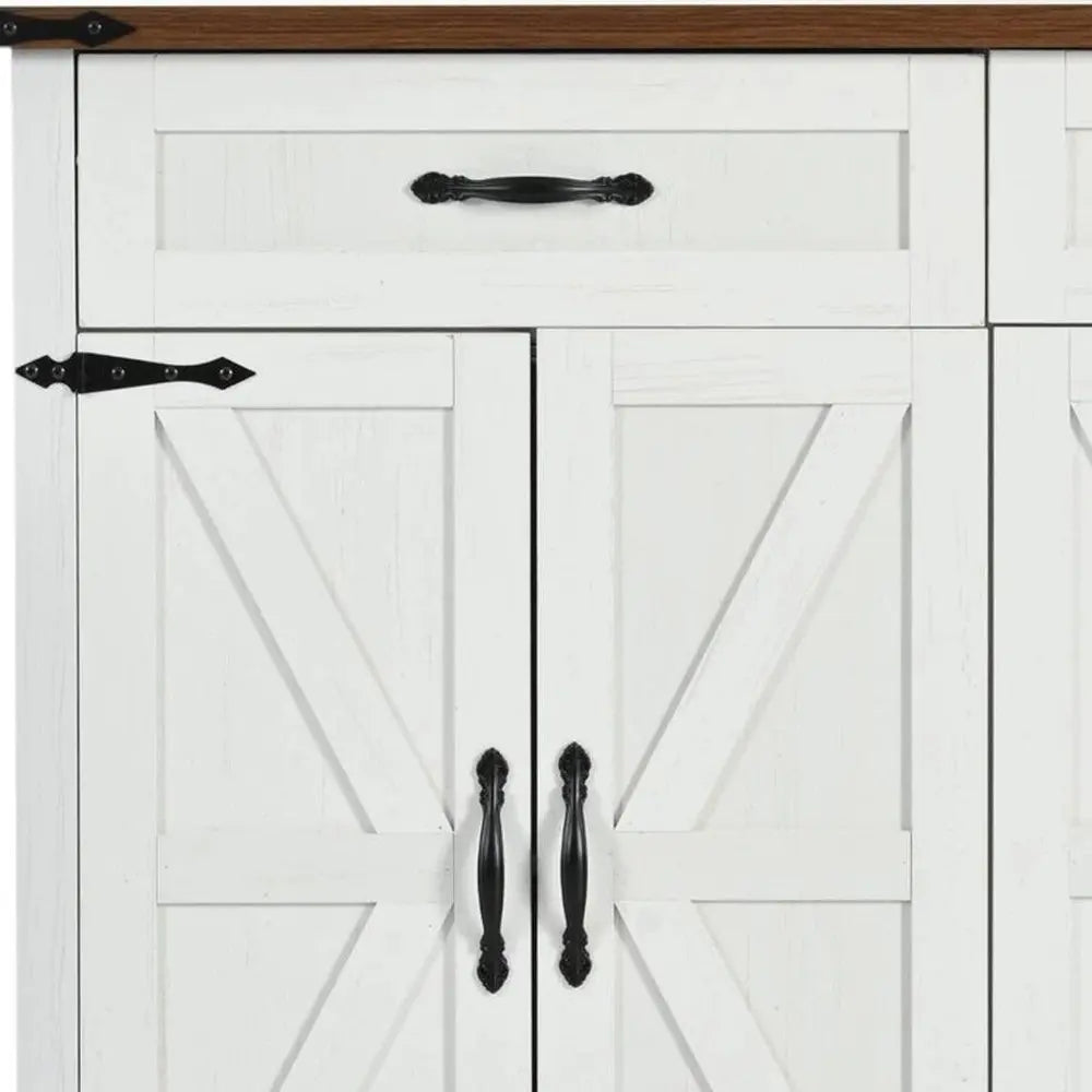54" White Wood Barn Door Rolling Kitchen Island With USB - NOVA HOME FURNITURE