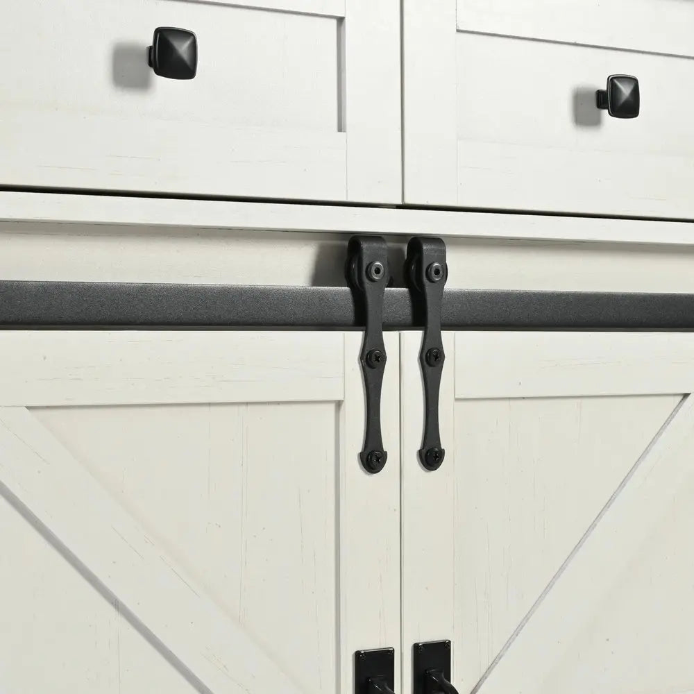 54" White Wood Barn Door Rolling Kitchen Island With USB - NOVA HOME FURNITURE