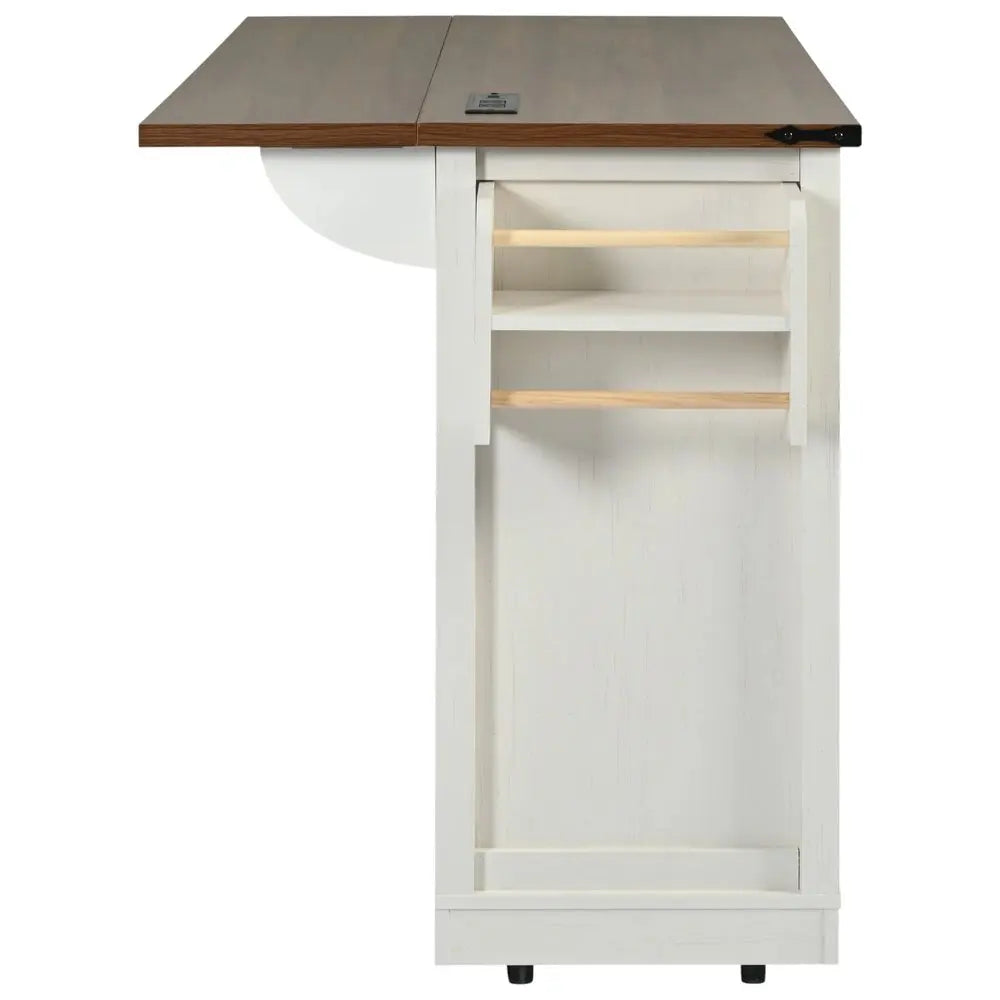54" White Wood Barn Door Rolling Kitchen Island With USB - NOVA HOME FURNITURE