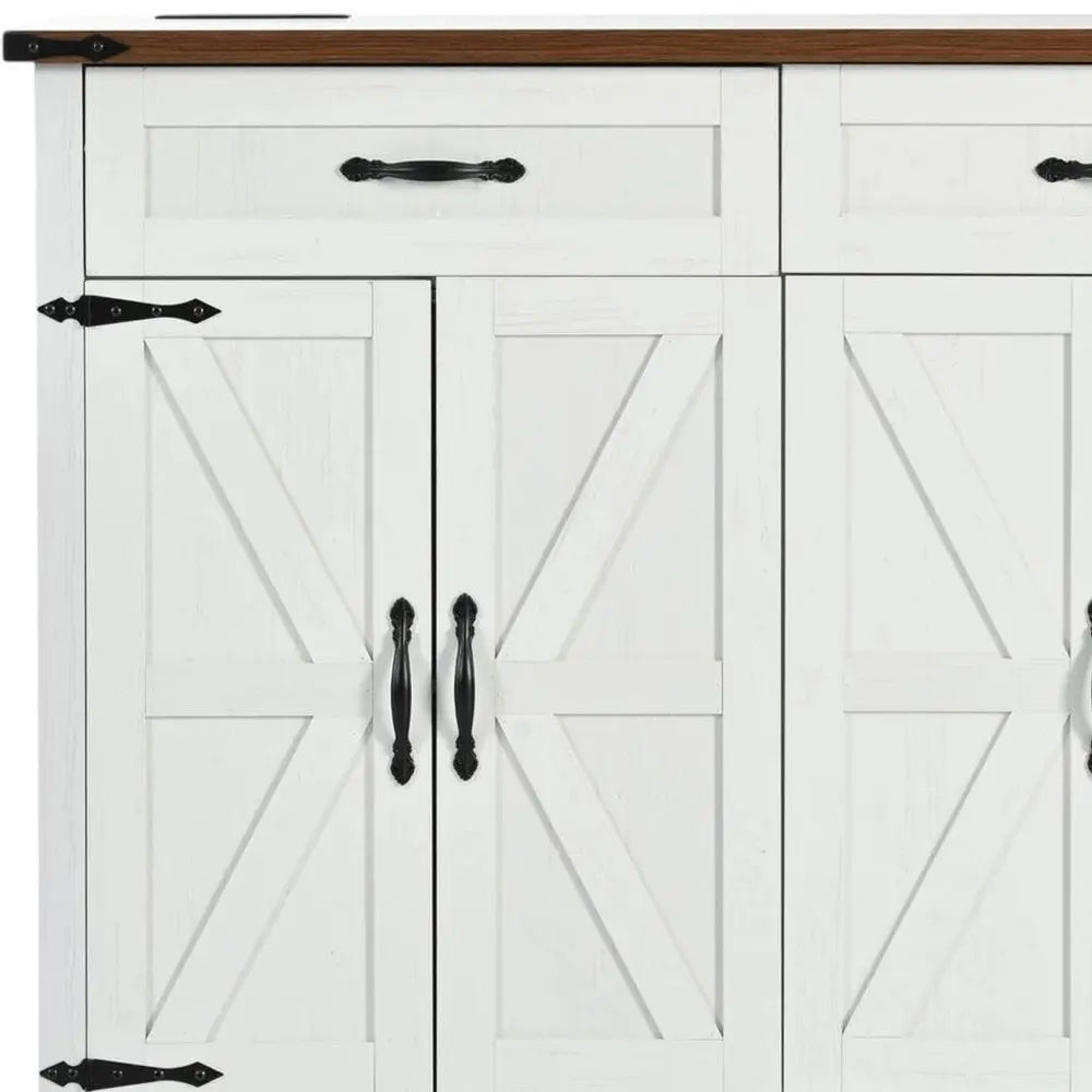 54" White Wood Barn Door Rolling Kitchen Island With USB - NOVA HOME FURNITURE