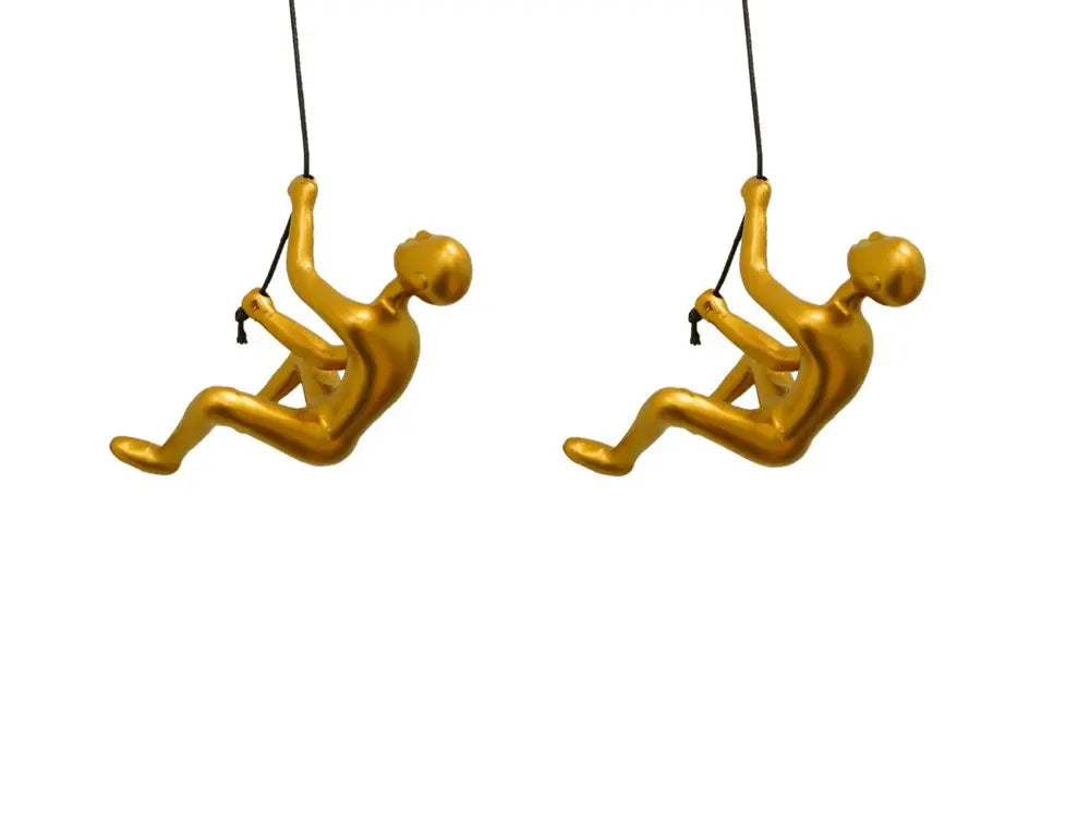 Set of Two Gold Resin Climbing Man Hanging Dimensional Sculpture HomeRoots