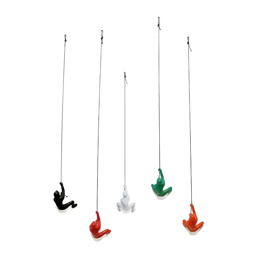 Set of Five Black Green Orange Red And White Resin Climbing Man Hanging Dimensional Sculpture HomeRoots
