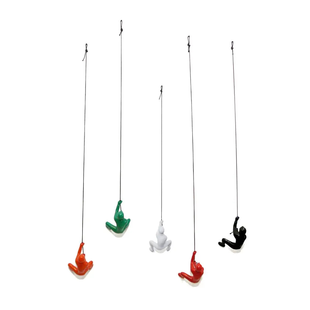Set of Five Black Green Orange Red And White Resin Climbing Man Hanging Dimensional Sculpture HomeRoots