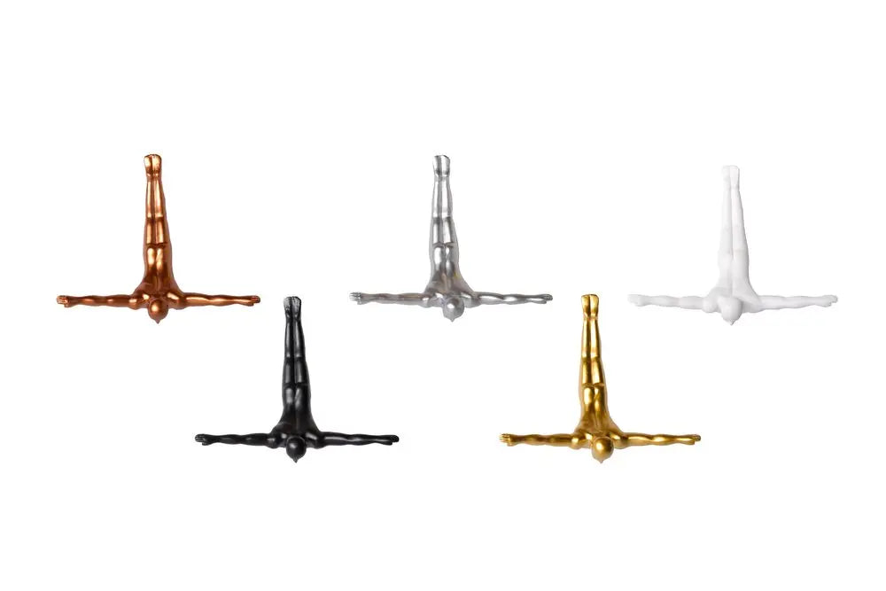 Set of Five Black White And Metallic Resin Diving Man Hanging Dimensional Sculpture HomeRoots