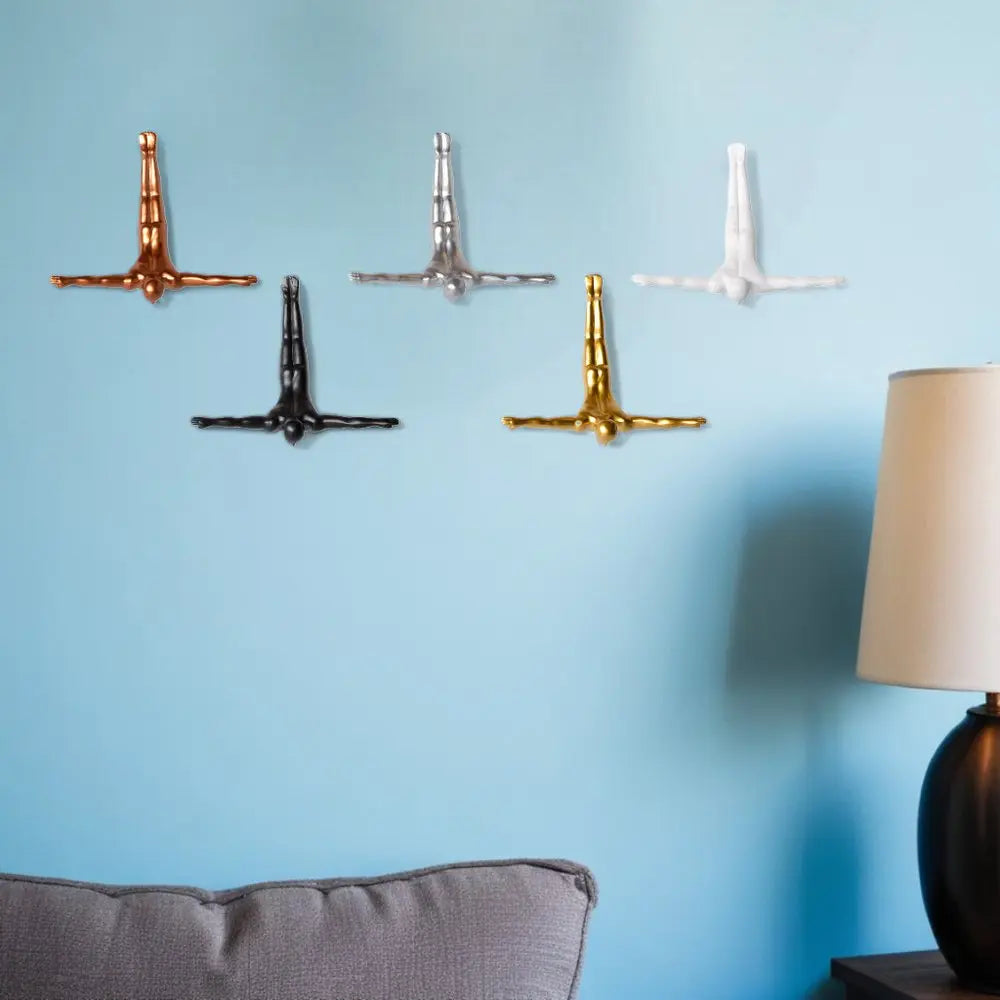 Set of Five Black White And Metallic Resin Diving Man Hanging Dimensional Sculpture HomeRoots