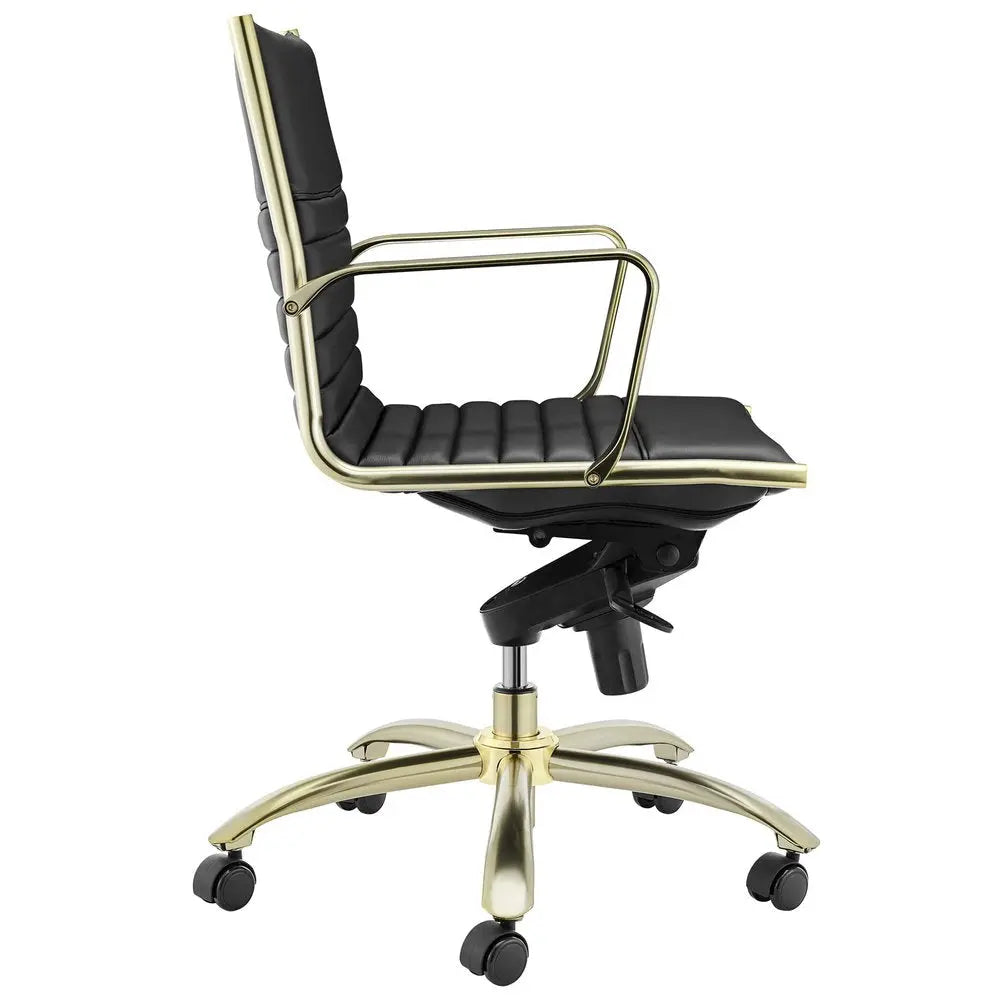 Black and Gold Steel and Faux Leather Adjustable Swivel Rolling Conference Office Chair HomeRoots