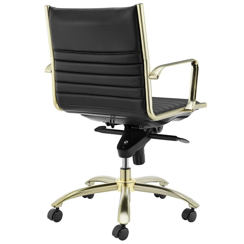 Black and Gold Steel and Faux Leather Adjustable Swivel Rolling Conference Office Chair HomeRoots