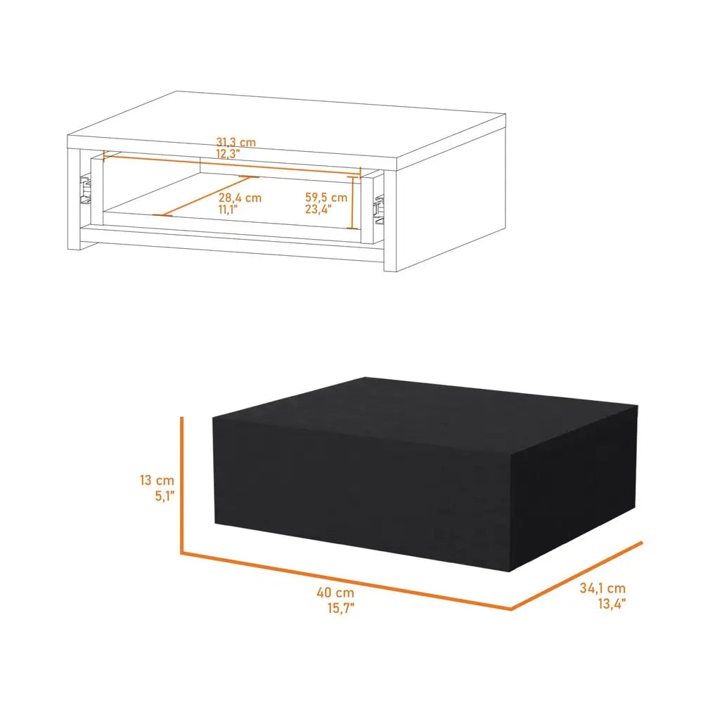 5" Black Wood One Drawer Floating Nightstand HomeRoots