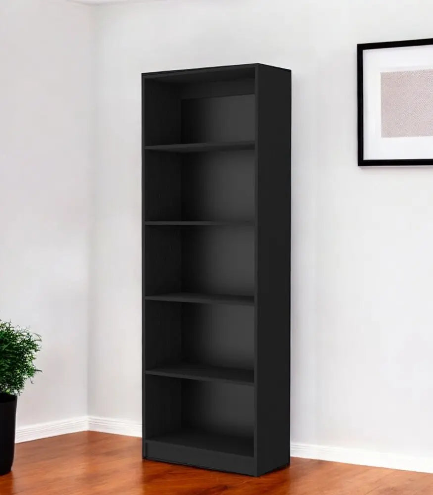 71" Black Wood Five Tier Bookcase HomeRoots