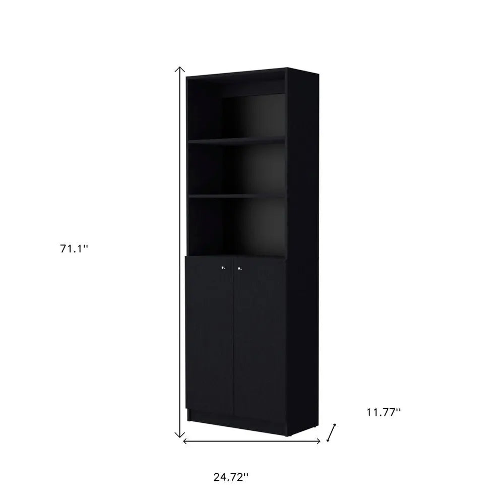 71" Black Five Tier Bookcase with Two doors HomeRoots