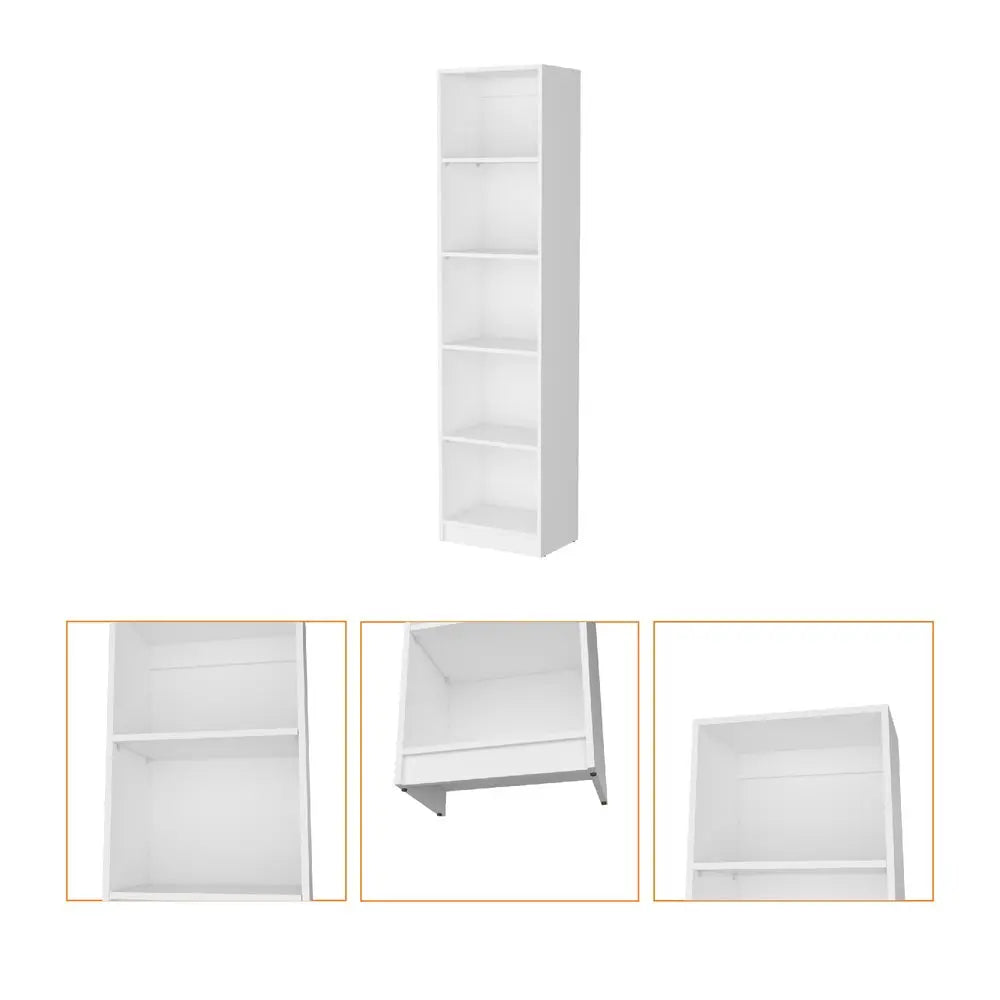 71" White Wood Five Tier Bookcase HomeRoots
