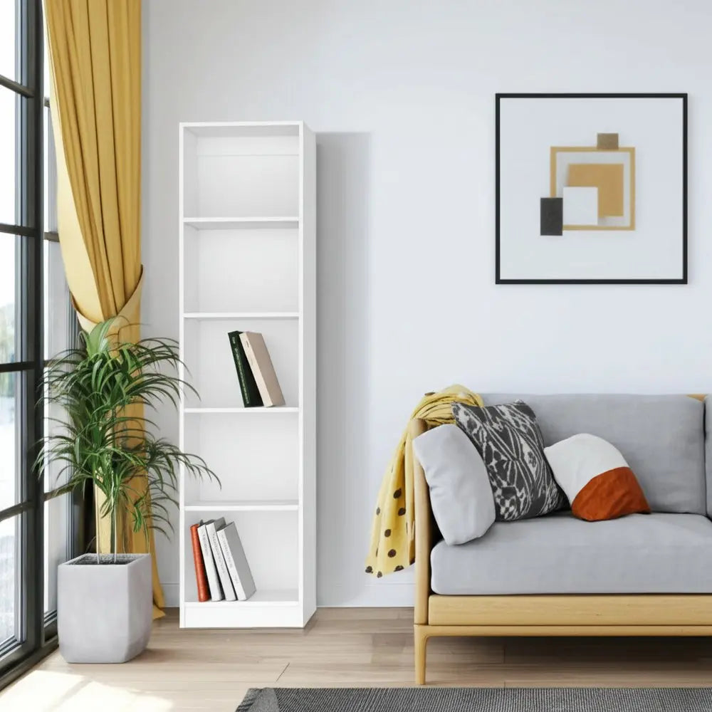 71" White Wood Five Tier Bookcase HomeRoots