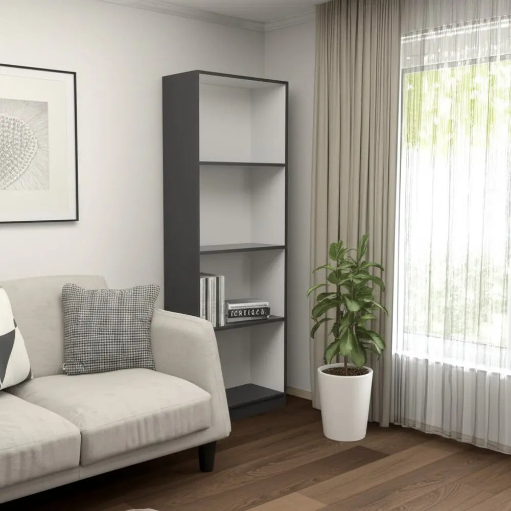 71" Gray And White Wood Four Tier Bookcase HomeRoots