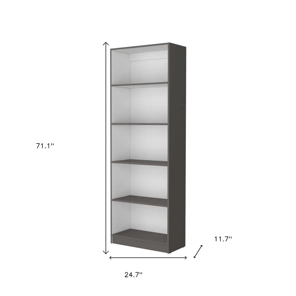 71" Gray And White Wood Five Tier Bookcase HomeRoots