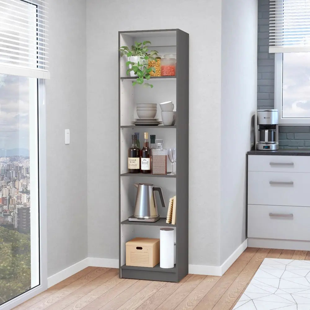 71" Gray And White Wood Five Tier Bookcase HomeRoots