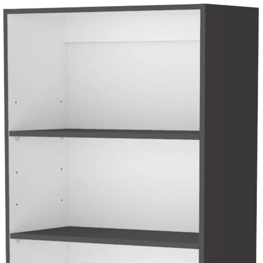 71" Gray And White Wood Three Tier Bookcase with Two Doors HomeRoots