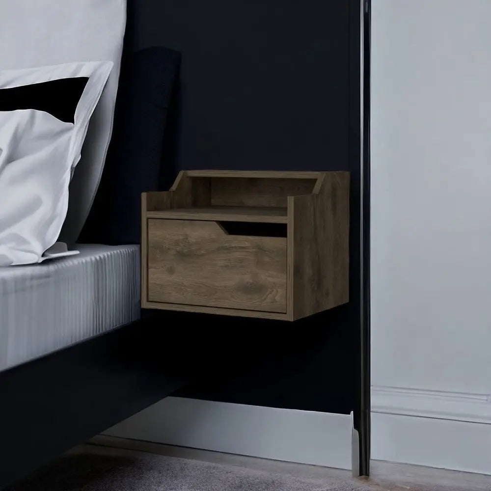 13" Brown Wood One Drawer Floating Nightstand HomeRoots