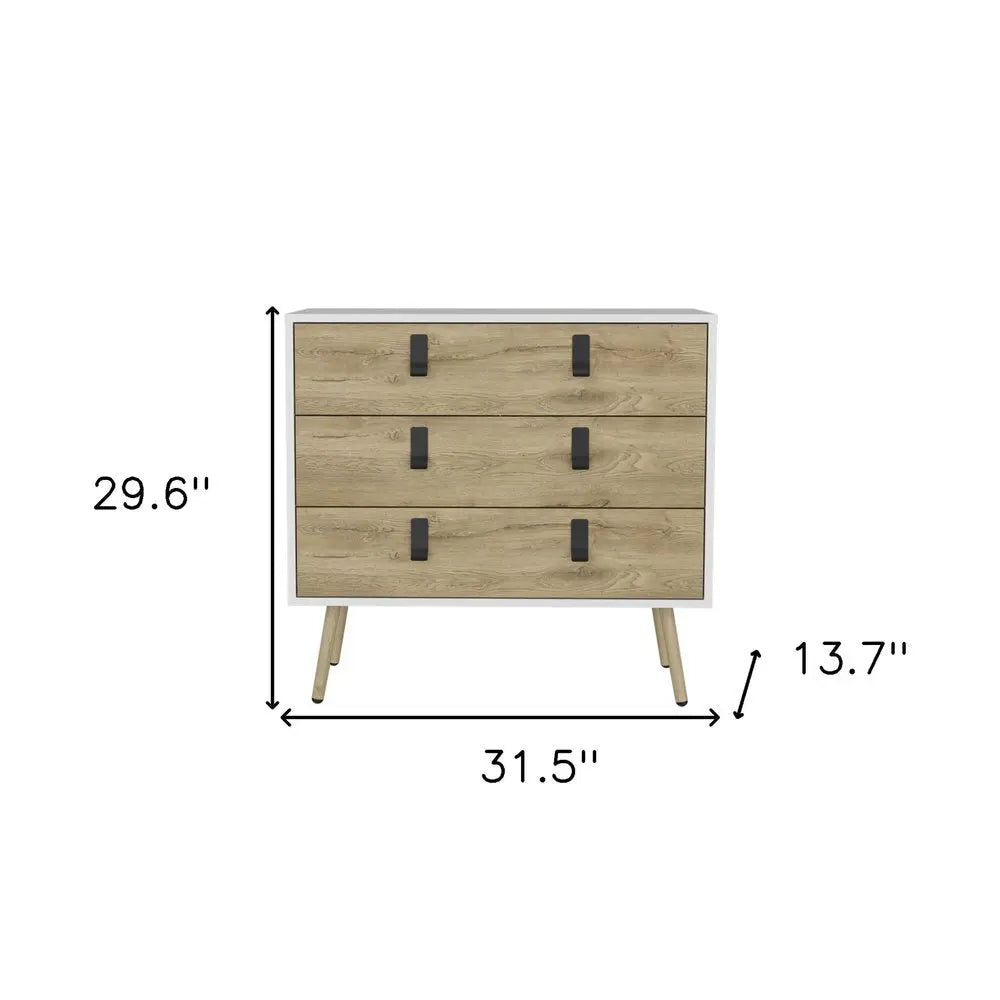 32" White and Natural Three Drawer Dresser HomeRoots