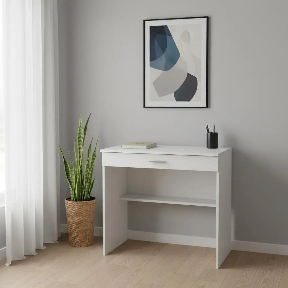 32" White Wood Computer Desk With Drawer HomeRoots